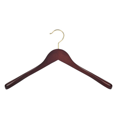 DE KLEDINGHANGER GIGANT Mantel / kostuumhanger (geknikt) beukenhout mahonie gebeitst met messinghaak en schouderverbreding