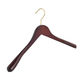 DE KLEDINGHANGER GIGANT Mantel / kostuumhanger (geknikt) beukenhout mahonie gebeitst met messinghaak en schouderverbreding