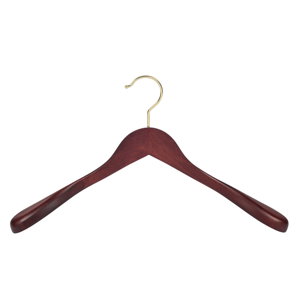 DE KLEDINGHANGER GIGANT Mantel / kostuumhanger (geknikt) beukenhout mahonie gebeitst met messinghaak en schouderverbreding