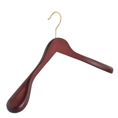 DE KLEDINGHANGER GIGANT Mantel / kostuumhanger (geknikt) beukenhout mahonie gebeitst met messinghaak en schouderverbreding