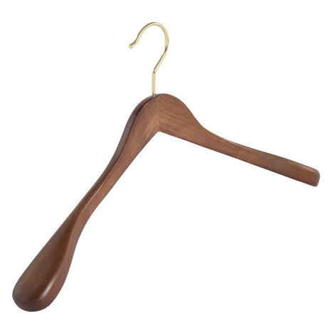 DE KLEDINGHANGER GIGANT Mantel / kostuumhanger (geknikt) beukenhout walnoten gebeitst met messinghaak en schouderverbreding DE KLEDINGHANGER GIGANT Mantel / kostuumhanger (geknikt) beukenhout walnoten gebeitst met messinghaak en schouderverbreding