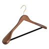 Mantel / kostuumhanger beukenhout walnoten gebeitst met messinghaak, schouderverbreding en anti-slip broeklat, 41 cm Mantel / kostuumhanger beukenhout walnoten gebeitst met messinghaak, schouderverbreding en anti-slip broeklat, 41 cm