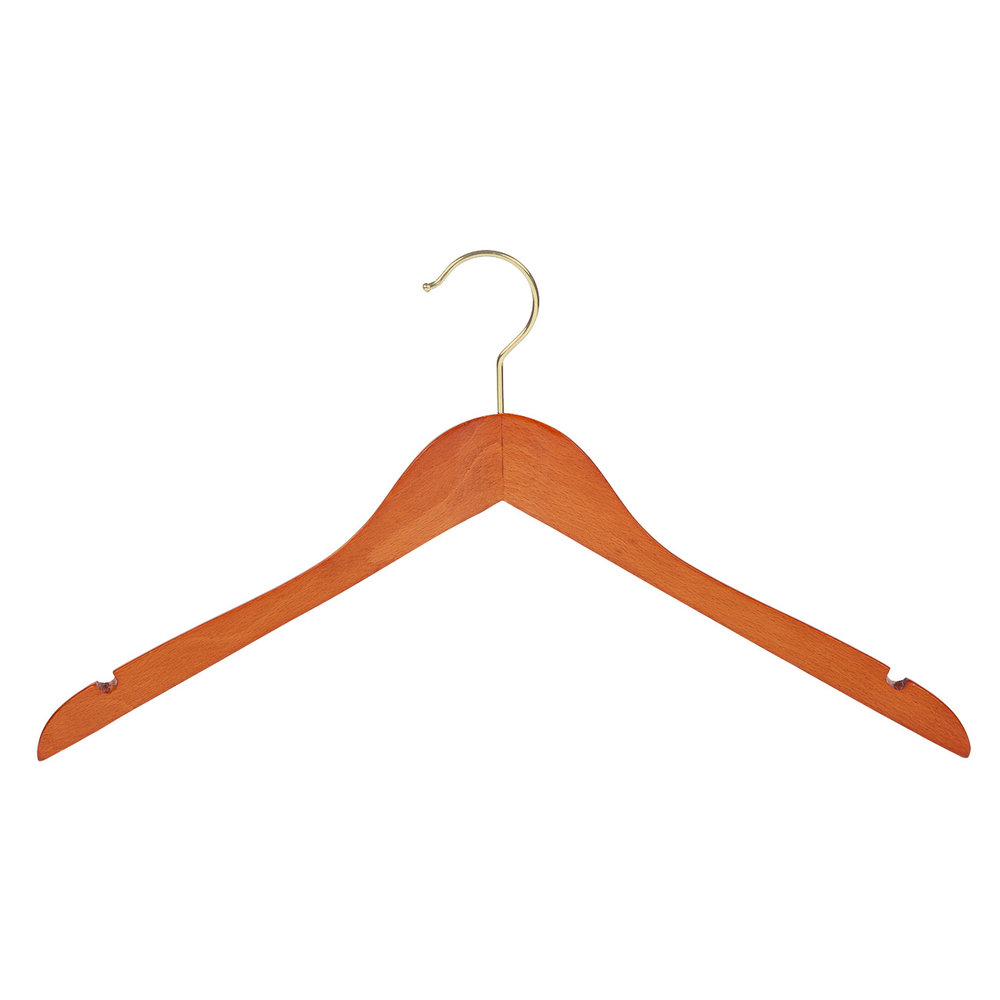 Blouse / shirthanger (geknikt) beukenhout kersen gebeitst met messinghaak en rokinkepingen Blouse / shirthanger (geknikt) beukenhout kersen gebeitst met messinghaak en rokinkepingen