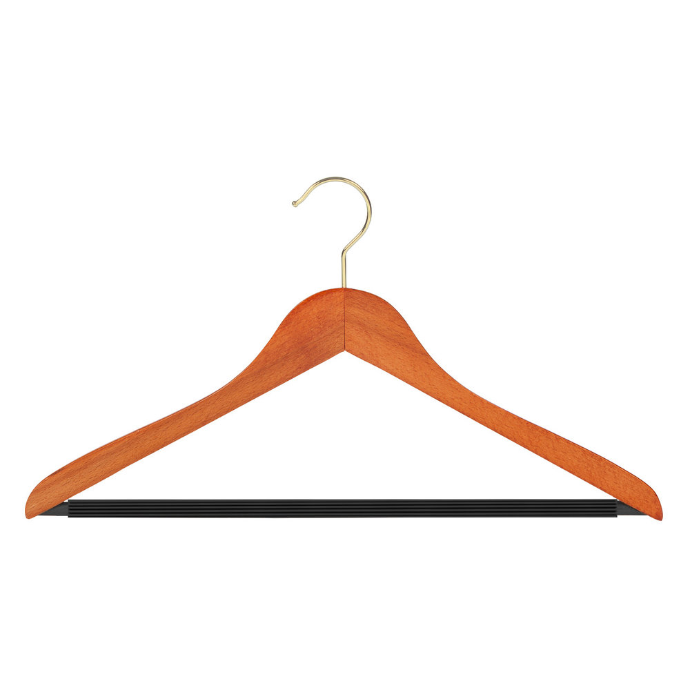 Blouse / shirthanger (geknikt) beukenhout kersen gebeitst met messinghaak en anti-slip broeklat