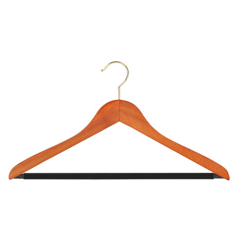 Blouse / shirthanger (geknikt) beukenhout kersen gebeitst met messinghaak en anti-slip broeklat