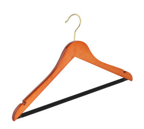 Blouse / shirthanger (geknikt) beukenhout kersen gebeitst met messinghaak, rokinkepingen en anti-slip broeklat Blouse / shirthanger (geknikt) beukenhout kersen gebeitst met messinghaak, rokinkepingen en anti-slip broeklat