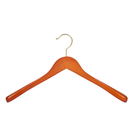 Mantel / kostuumhanger (geknikt) beukenhout kersen gebeitst met messinghaak en schouderverbreding