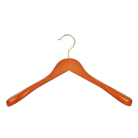 Mantel / kostuumhanger (geknikt) beukenhout kersen gebeitst met messinghaak en schouderverbreding