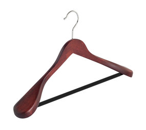 Mantel / kostuumhanger (geknikt) beukenhout mahonie gebeitst met schouderverbreding en anti-slip broeklat Mantel / kostuumhanger (geknikt) beukenhout mahonie gebeitst met schouderverbreding en anti-slip broeklat