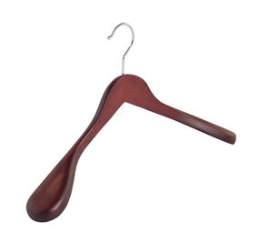 Mantel / kostuumhanger (geknikt) beukenhout mahonie gebeitst met schouderverbreding Mantel / kostuumhanger (geknikt) beukenhout mahonie gebeitst met schouderverbreding