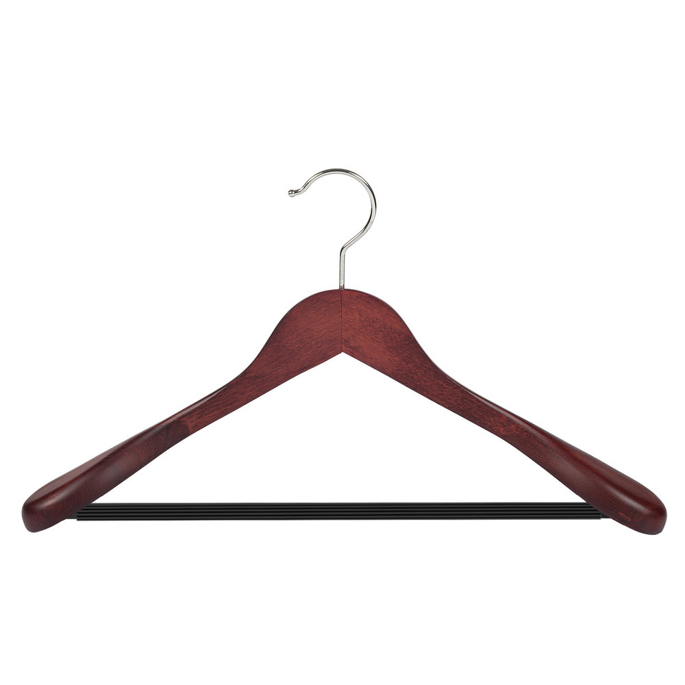 DE KLEDINGHANGER GIGANT Mantel / kostuumhanger (geknikt) beukenhout mahonie gebeitst met schouderverbreding en anti-slip broeklat