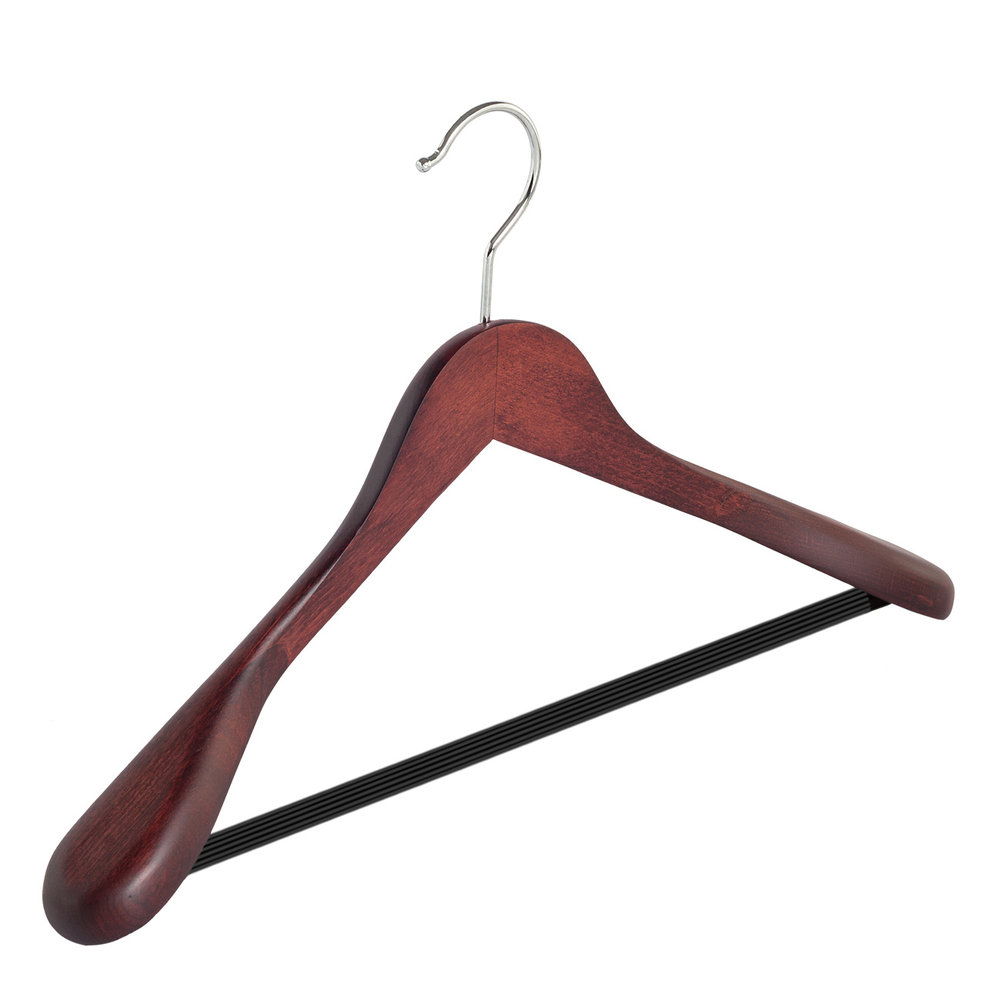 DE KLEDINGHANGER GIGANT Mantel / kostuumhanger (geknikt) beukenhout mahonie gebeitst met schouderverbreding en anti-slip broeklat