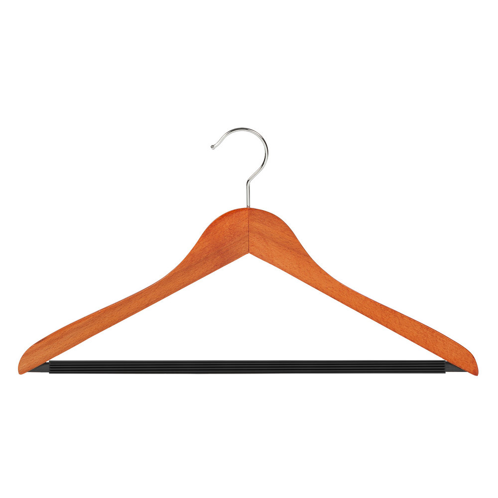 Blouse / shirthanger (geknikt) beukenhout kersen gebeitst met anti-slip broeklat Blouse / shirthanger (geknikt) beukenhout kersen gebeitst met anti-slip broeklat