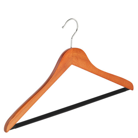 Blouse / shirthanger (geknikt) beukenhout kersen gebeitst met anti-slip broeklat Blouse / shirthanger (geknikt) beukenhout kersen gebeitst met anti-slip broeklat