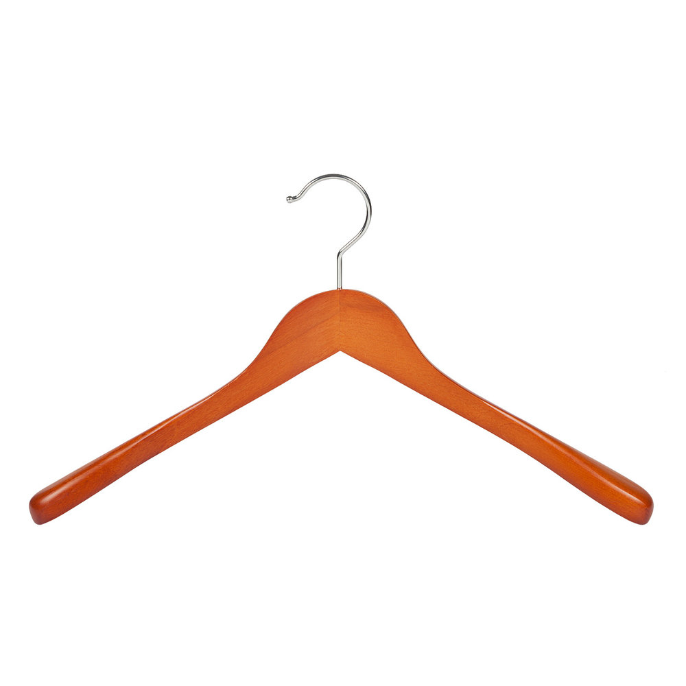 Mantel / kostuumhanger (geknikt) beukenhout kersen gebeitst met schouderverbreding