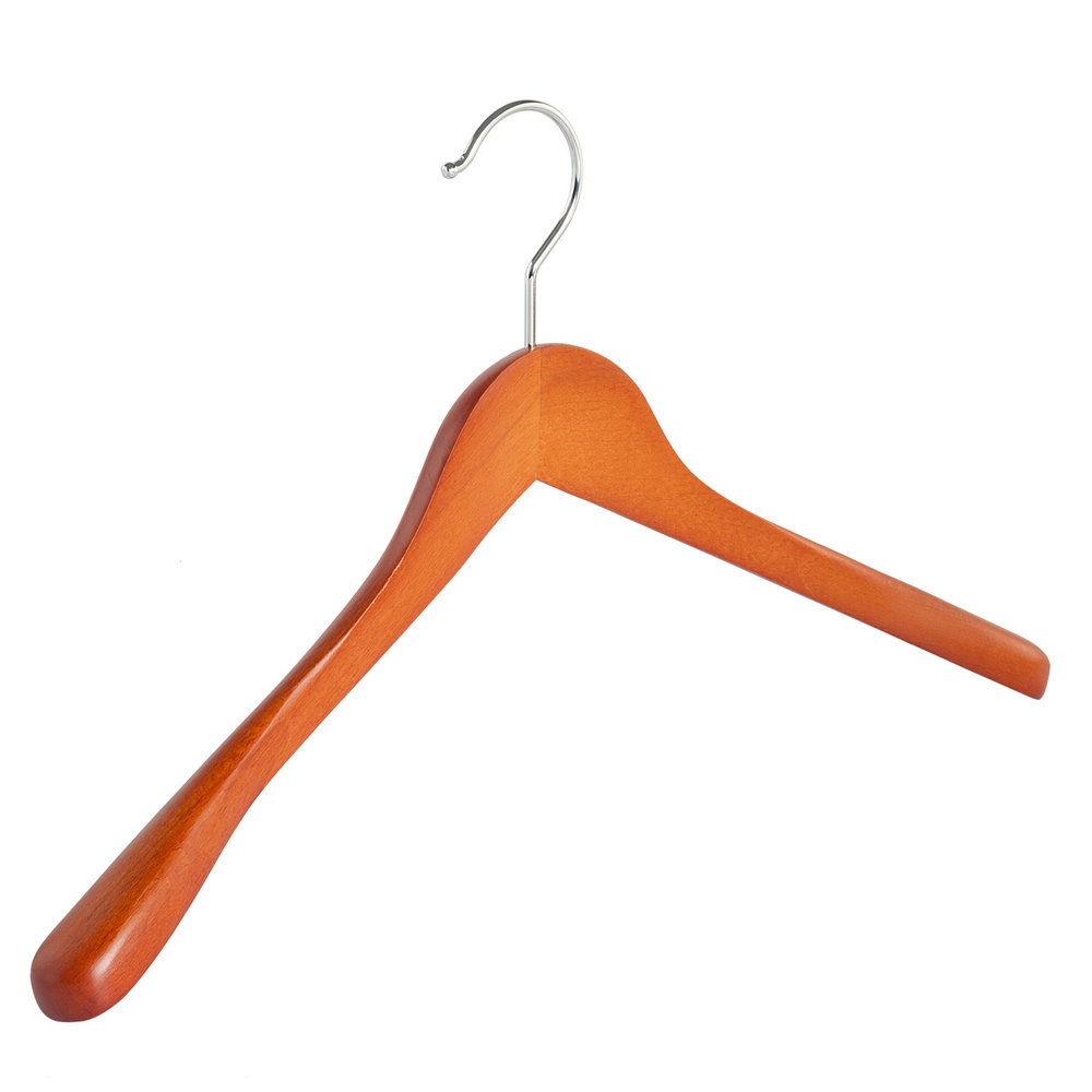 Mantel / kostuumhanger (geknikt) beukenhout kersen gebeitst met schouderverbreding