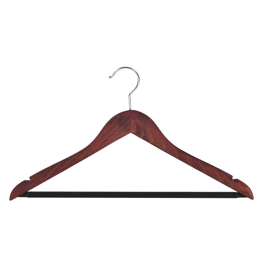 Blouse / shirthanger (geknikt) beukenhout mahonie gebeitst met rokinkepingen en anti-slip broeklat