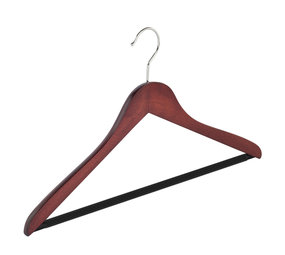 Blouse / shirthanger (geknikt) beukenhout mahonie gebeitst met anti-slip broeklat Blouse / shirthanger (geknikt) beukenhout mahonie gebeitst met anti-slip broeklat