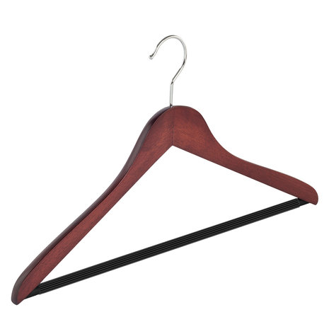 Blouse / shirthanger (geknikt) beukenhout mahonie gebeitst met anti-slip broeklat Blouse / shirthanger (geknikt) beukenhout mahonie gebeitst met anti-slip broeklat