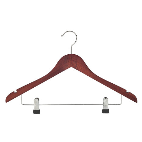 Blouse / shirthanger (geknikt) beukenhout mahonie gebeitst met rokinkepingen en anti-slip knijpers