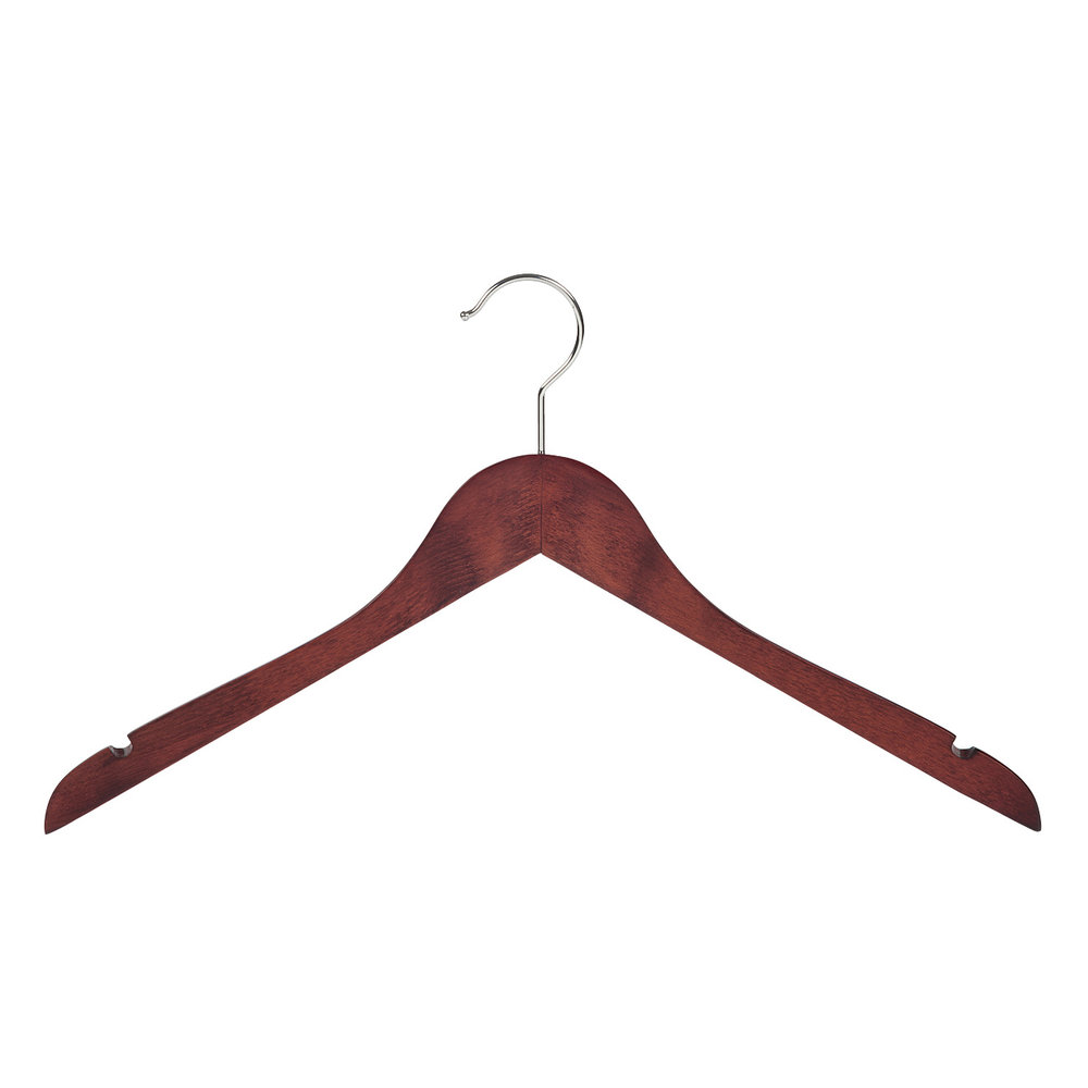 DE KLEDINGHANGER GIGANT Blouse / shirthanger (geknikt) beukenhout mahonie gebeitst met rokinkepingen