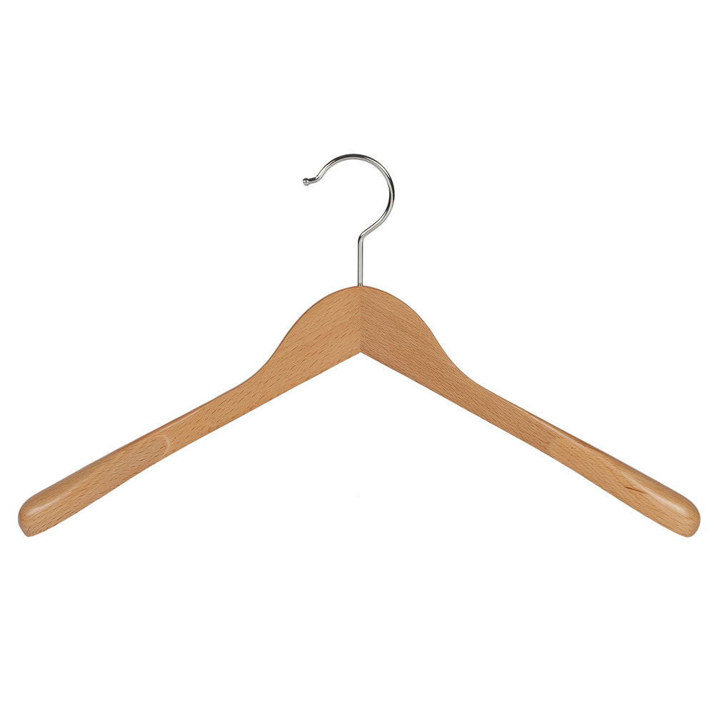 Mantel / kostuumhanger (geknikt) beukenhout naturel gelakt met schouderverbreding