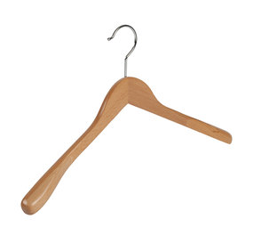 Mantel / kostuumhanger (geknikt) beukenhout naturel gelakt met schouderverbreding