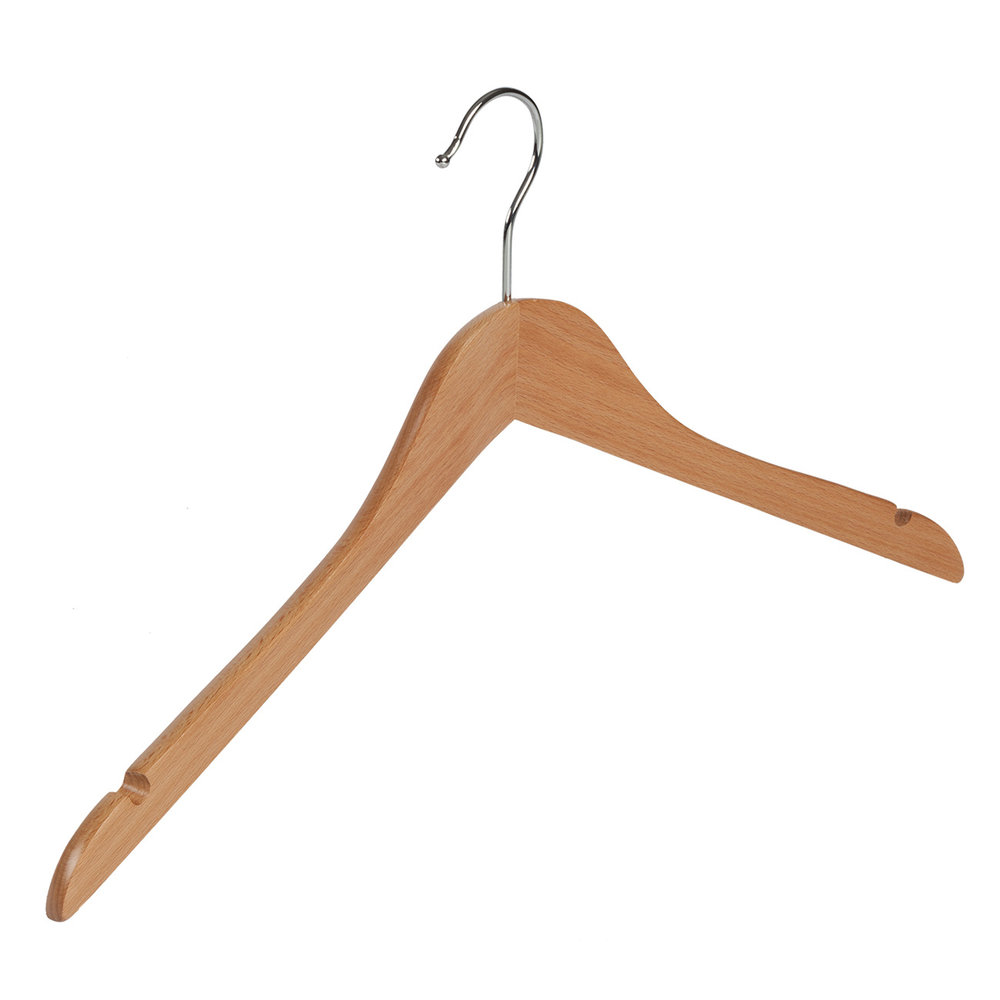 DE KLEDINGHANGER GIGANT Blouse / shirthanger (geknikt) beukenhout naturel gelakt met rokinkepingen DE KLEDINGHANGER GIGANT Blouse / shirthanger (geknikt) beukenhout naturel gelakt met rokinkepingen