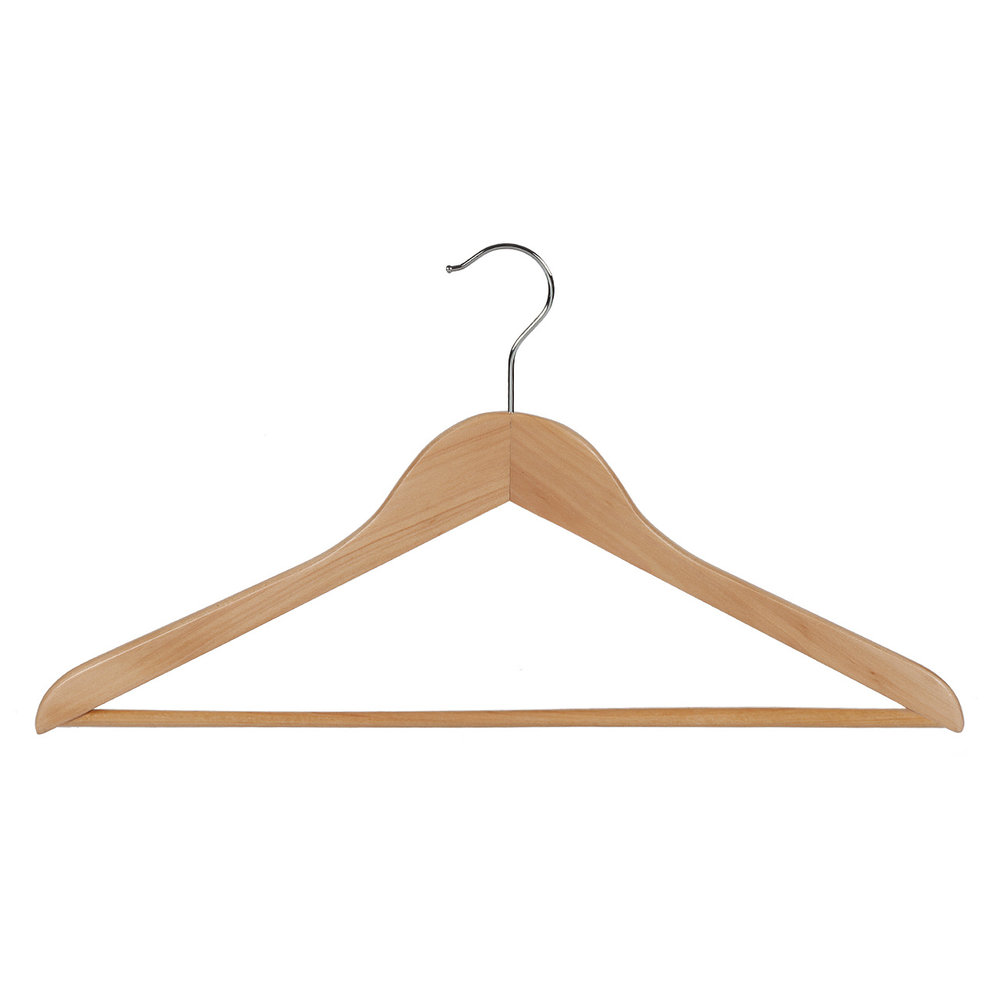 Blouse / shirthanger lotushout naturel gelakt met anti-slip broeklat, 44 cm