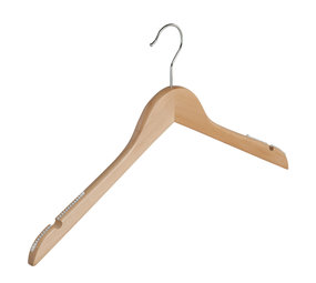 Blouse / shirthanger (vlak) lotushout naturel gelakt met rokinkepingen en anti-slip op schouders Blouse / shirthanger (vlak) lotushout naturel gelakt met rokinkepingen en anti-slip op schouders