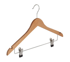DE KLEDINGHANGER GIGANT Blouse / shirthanger (vlak) lotushout naturel gelakt met rokinkepingen en anti-slip knijpers