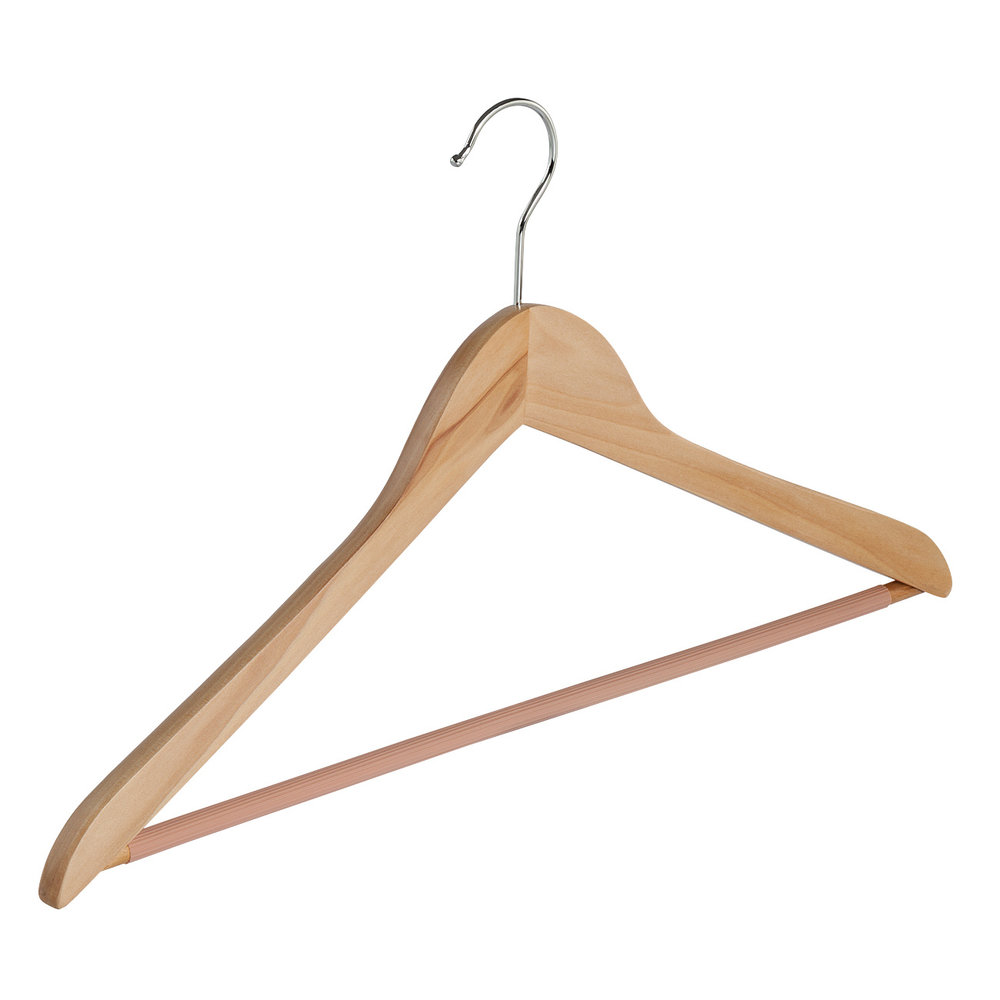 Blouse / shirthanger (geknikt) lotushout naturel gelakt met anti-slip broeklat Blouse / shirthanger (geknikt) lotushout naturel gelakt met anti-slip broeklat