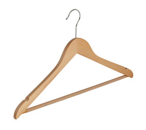 Blouse / shirthanger (geknikt) lotushout naturel gelakt met rokinkepingen en anti-slip broeklat Blouse / shirthanger (geknikt) lotushout naturel gelakt met rokinkepingen en anti-slip broeklat
