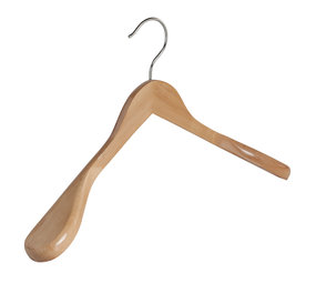 Mantel / kostuumhanger (geknikt) lotushout naturel gelakt met schouderverbreding Mantel / kostuumhanger (geknikt) lotushout naturel gelakt met schouderverbreding