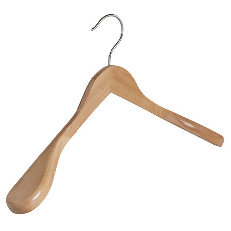 Mantel / kostuumhanger lotushout naturel gelakt met schouderverbreding, 44 cm