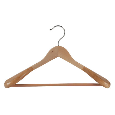 De Kledinghanger Gigant Mantel / kostuumhanger lotushout naturel gelakt met schouderverbreding en anti-slip broeklat, 44 cm
