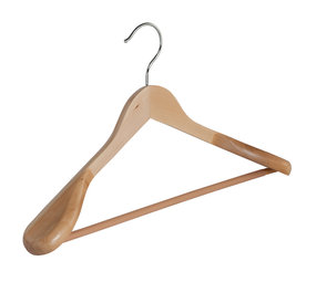 DE KLEDINGHANGER GIGANT Mantel / kostuumhanger (geknikt) lotushout naturel gelakt met schouderverbreding en anti-slip broeklat