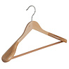 Mantel / kostuumhanger lotushout naturel gelakt met schouderverbreding en anti-slip broeklat, 44 cm