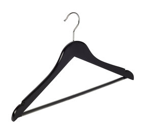 Blouse / shirthanger (geknikt) lotushout zwart gelakt met rokinkepingen en anti-slip broeklat Blouse / shirthanger (geknikt) lotushout zwart gelakt met rokinkepingen en anti-slip broeklat