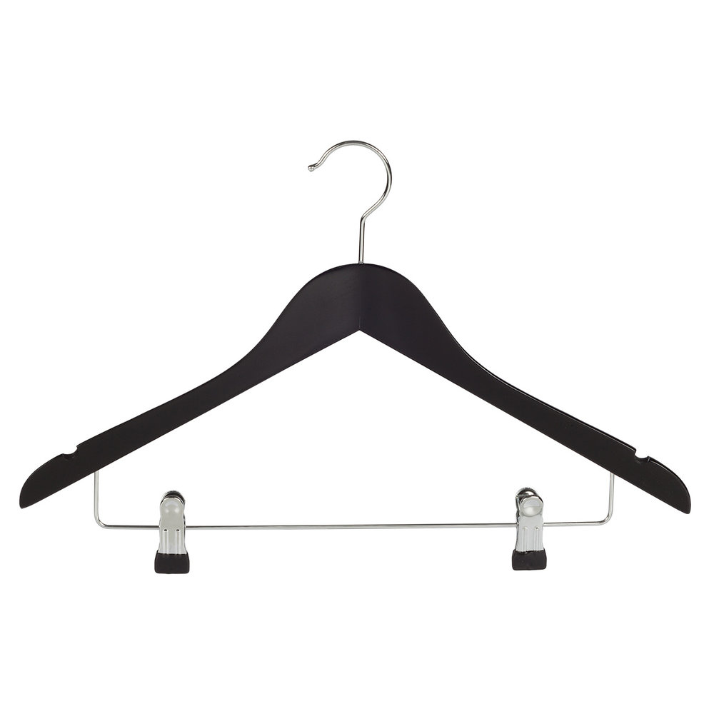 DE KLEDINGHANGER GIGANT Blouse / shirthanger (geknikt) lotushout zwart gelakt met rokinkepingen en anti-slip knijpers DE KLEDINGHANGER GIGANT Blouse / shirthanger (geknikt) lotushout zwart gelakt met rokinkepingen en anti-slip knijpers