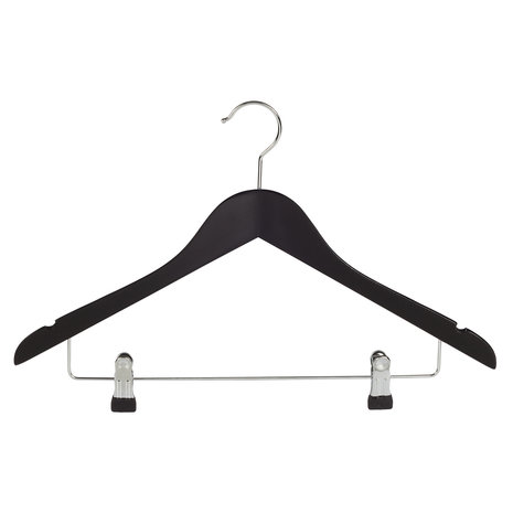 DE KLEDINGHANGER GIGANT Blouse / shirthanger (geknikt) lotushout zwart gelakt met rokinkepingen en anti-slip knijpers DE KLEDINGHANGER GIGANT Blouse / shirthanger (geknikt) lotushout zwart gelakt met rokinkepingen en anti-slip knijpers