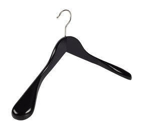 Mantel / kostuumhanger (geknikt) lotushout zwart gelakt met schouderverbreding Mantel / kostuumhanger (geknikt) lotushout zwart gelakt met schouderverbreding