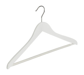 Blouse / shirthanger (geknikt) lotushout wit gelakt met anti-slip broeklat Blouse / shirthanger (geknikt) lotushout wit gelakt met anti-slip broeklat