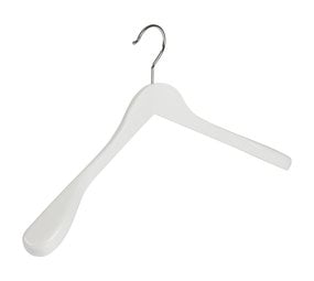 Mantel / kostuumhanger (geknikt) lotushout wit gelakt met schouderverbreding Mantel / kostuumhanger (geknikt) lotushout wit gelakt met schouderverbreding