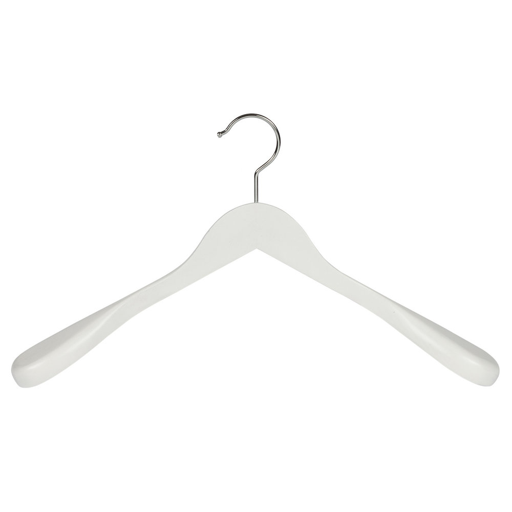 Mantel / kostuumhanger (geknikt) lotushout wit gelakt met schouderverbreding Mantel / kostuumhanger (geknikt) lotushout wit gelakt met schouderverbreding