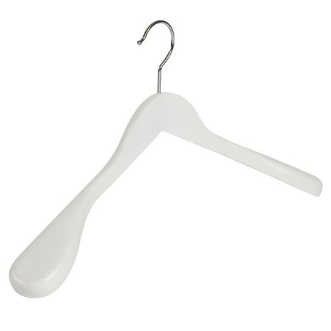 Mantel / kostuumhanger (geknikt) lotushout wit gelakt met schouderverbreding Mantel / kostuumhanger (geknikt) lotushout wit gelakt met schouderverbreding