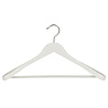 Coat / costume hanger lotus wood white lacquered with broad shoulders and non-slip trouser bar, 44 cm Coat / costume hanger lotus wood white lacquered with broad shoulders and non-slip trouser bar, 44 cm
