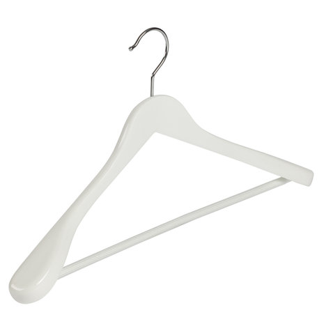 Mantel / kostuumhanger lotushout wit gelakt met schouderverbreding en anti-slip broeklat, 44 cm