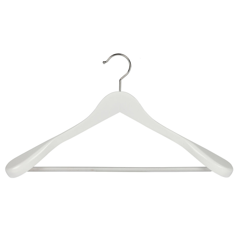 Mantel / kostuumhanger lotushout wit gelakt met schouderverbreding en anti-slip broeklat, 44 cm