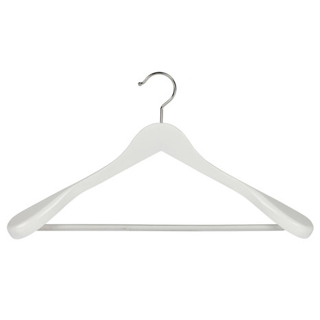 Mantel / kostuumhanger lotushout wit gelakt met schouderverbreding en anti-slip broeklat, 44 cm